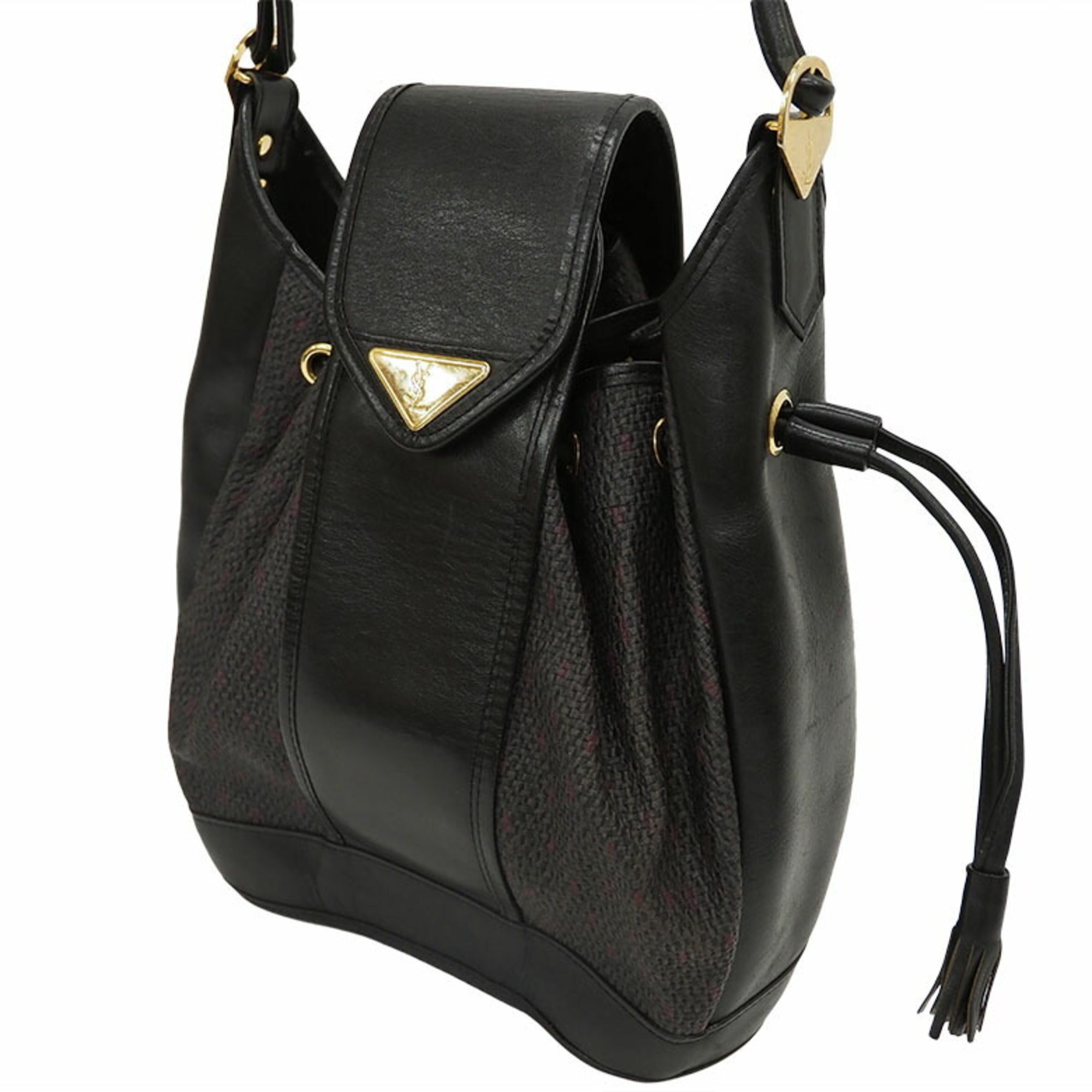 YVES SAINT LAURENT Vintage Crossbody Shoulder Bag Black Leather Women's