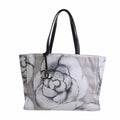 CHANEL Canvas Camellia Tote Bag Black/Gray/White Women's