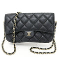 CHANEL Flap Phone Case Chain Shoulder Bag Matelasse Caviar AP2096 Black
