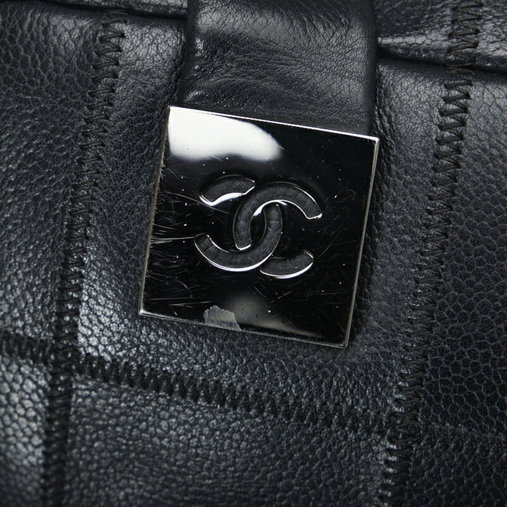 CHANEL Chocolate Bar Handbag Boston Bag Black Caviar Skin Ladies