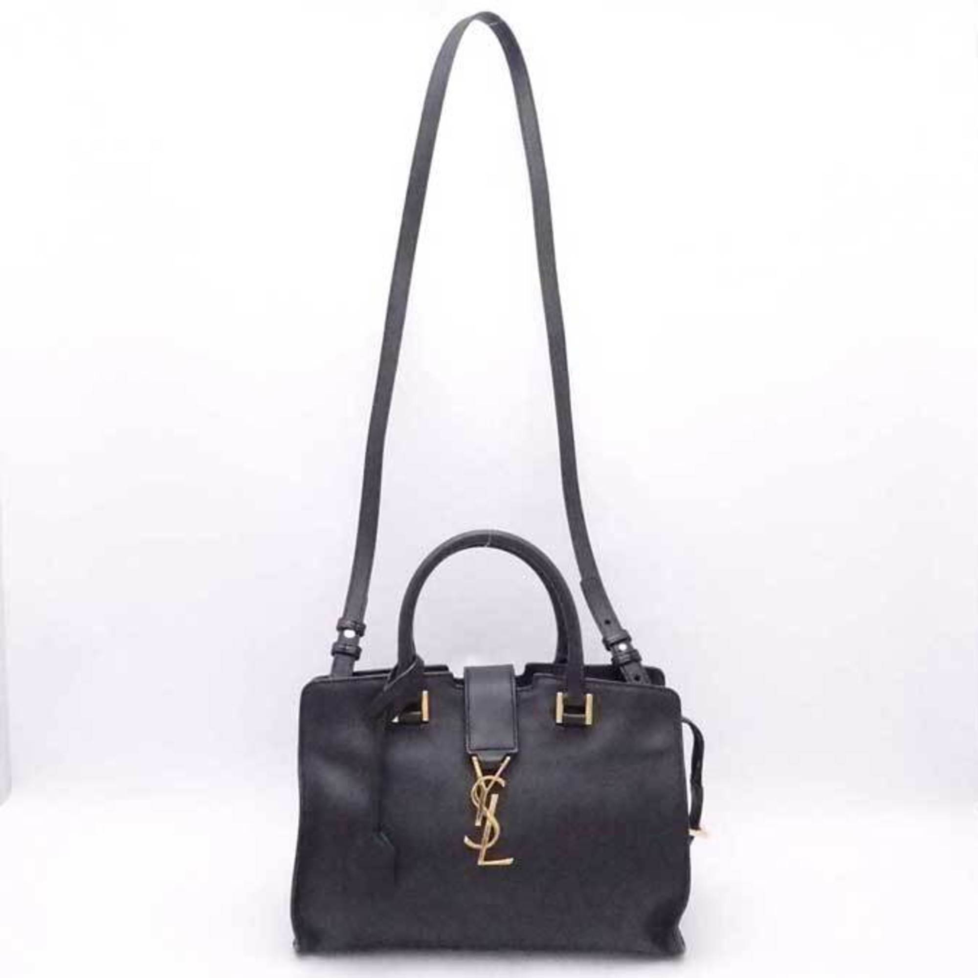 SAINT LAURENT Handbag Shoulder Bag Baby Cabas Leather Black Gold Women's