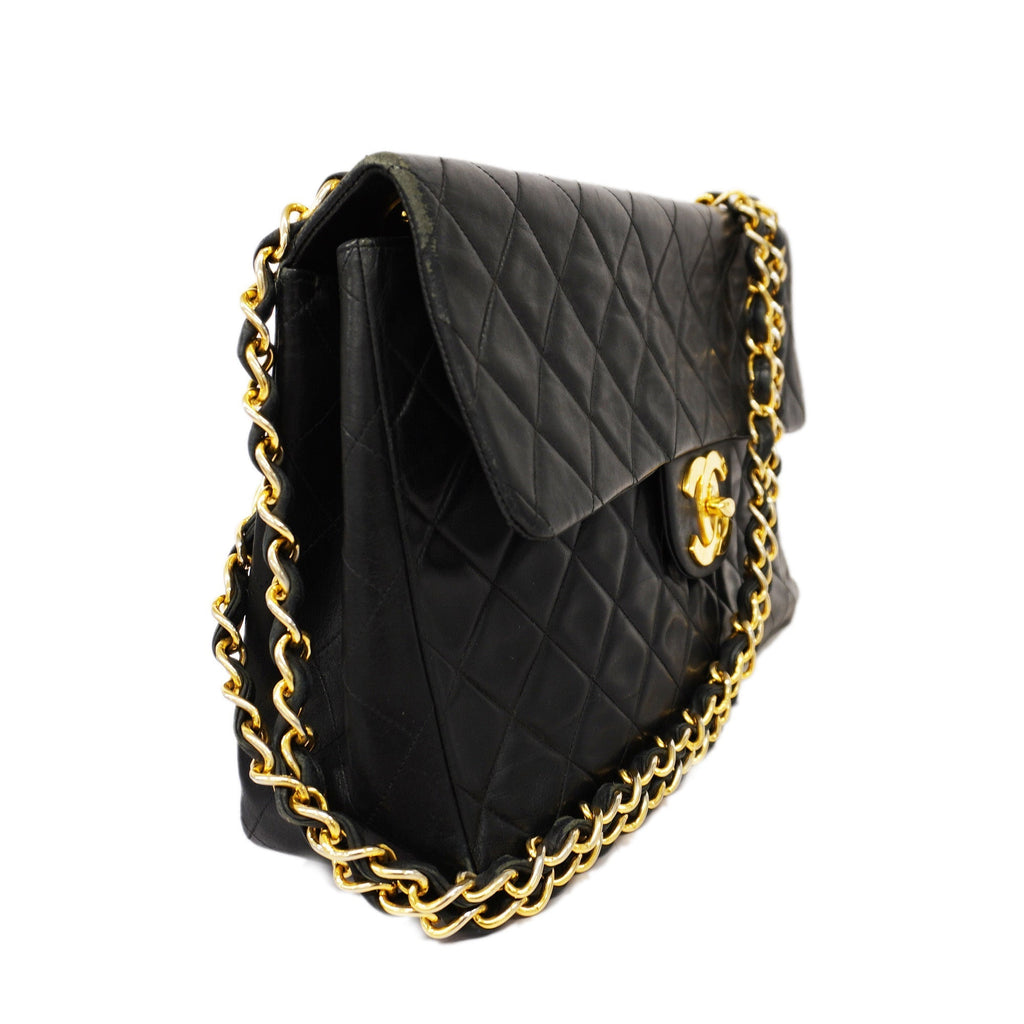 CHANELAuth  Big Matelasse W Chain Women's Leather Shoulder Bag Black