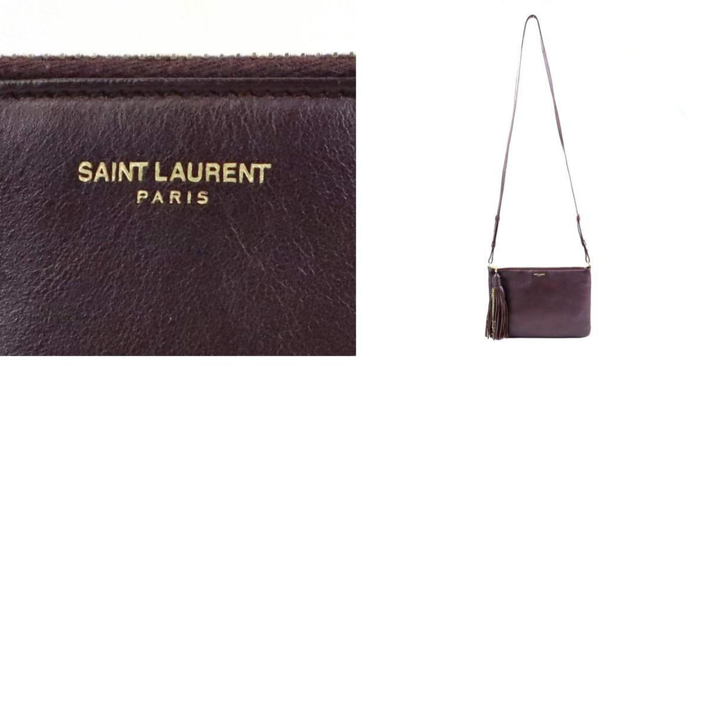 SAINT LAURENT Crossbody Shoulder Bag Leather/Metal Bordeaux/Gold Women's