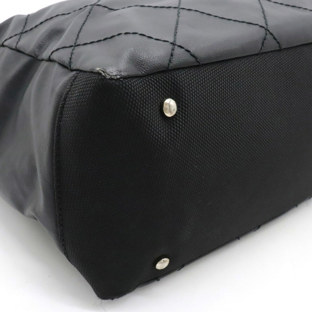 CHANEL Paris Biarritz Tote MM Bag Handbag Coated Canvas Black A34209