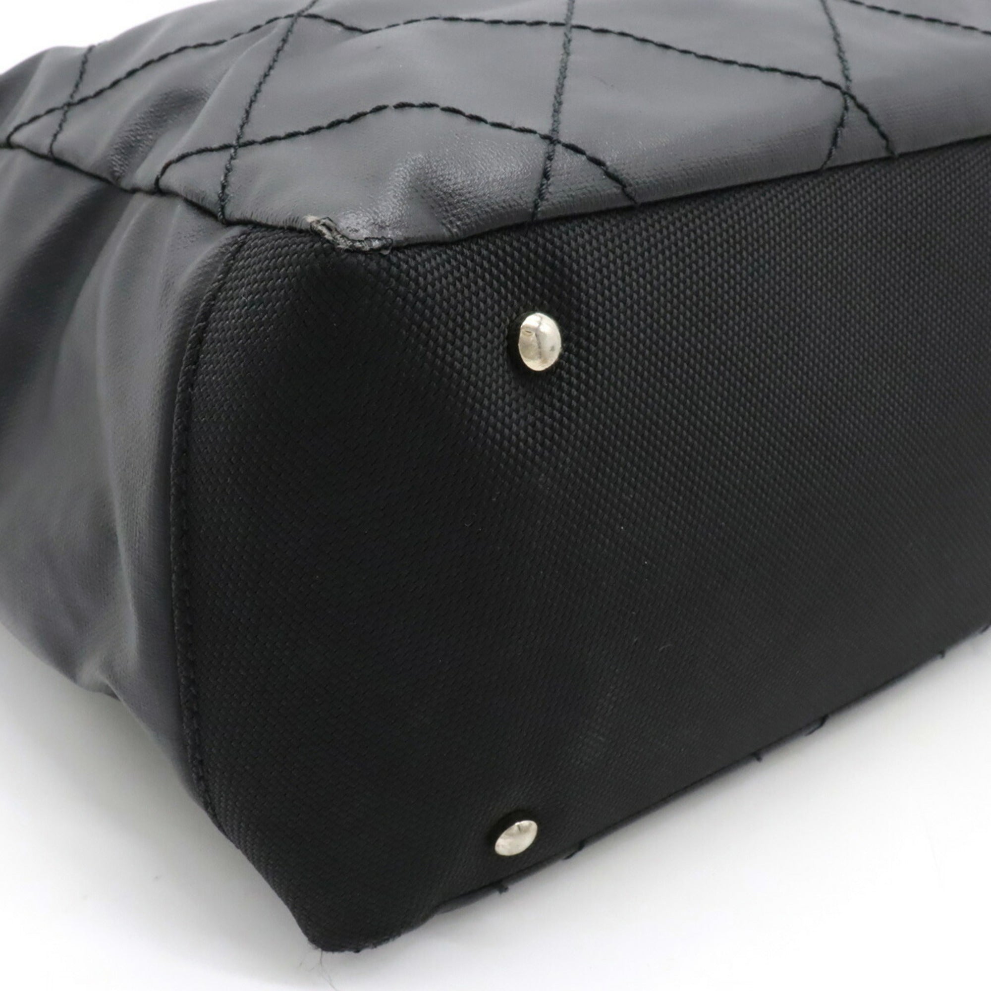 CHANEL Paris Biarritz Tote MM Bag Handbag Coated Canvas Black A34209