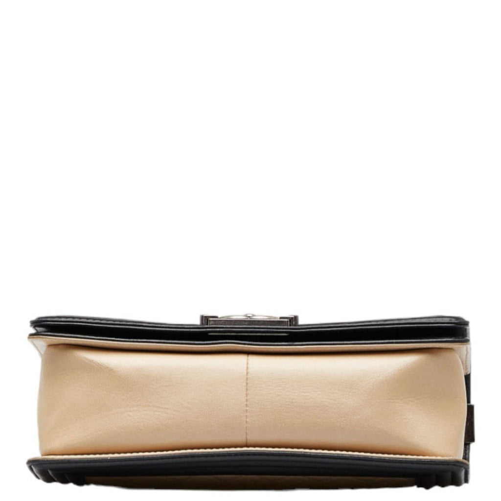 CHANEL Boy Coco Mark Bicolor Chain Shoulder Bag Beige Black Lambskin Ladies