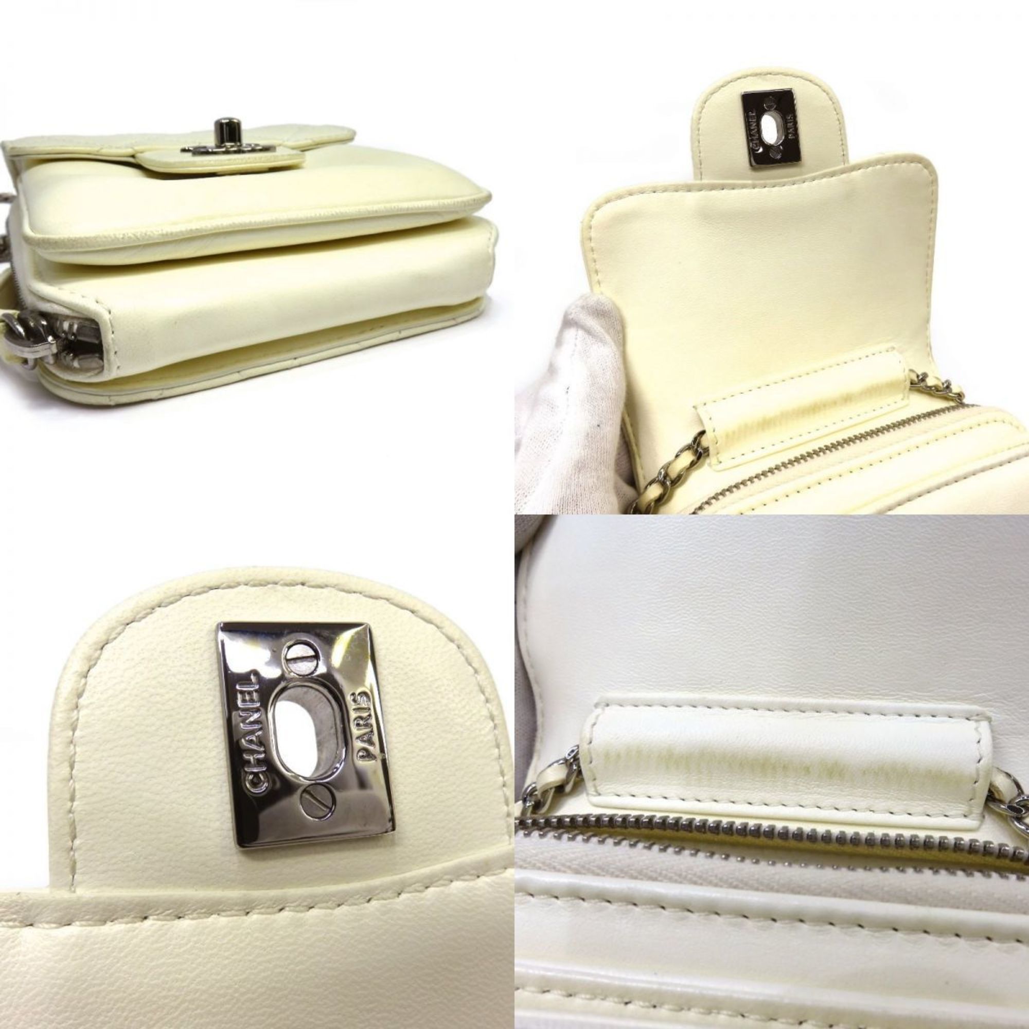 CHANEL matelasse turn lock chain shoulder bag pouch wallet white 16 series