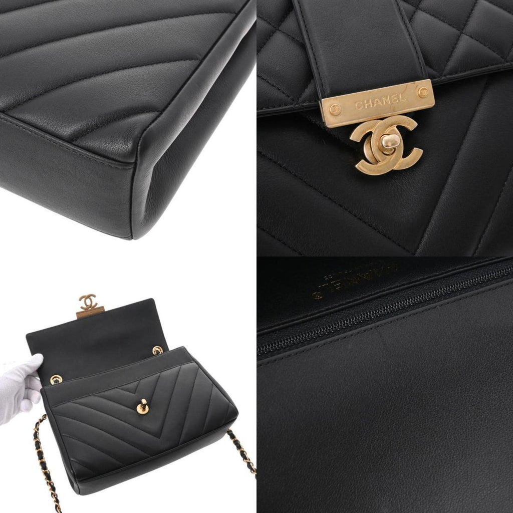 CHANEL matelasse chain shoulder black ladies lambskin bag