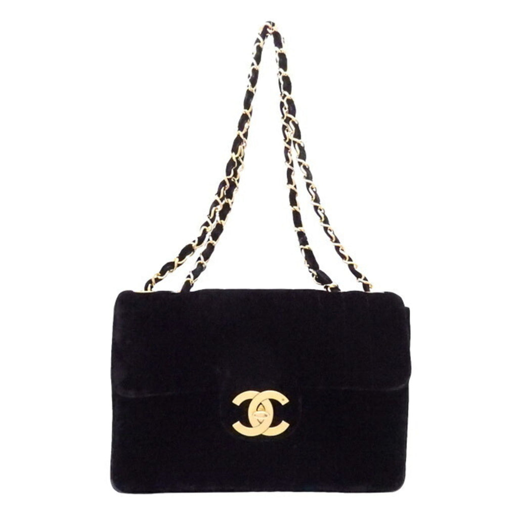 CHANEL shoulder bag here mark velvet / metal black x gold ladies