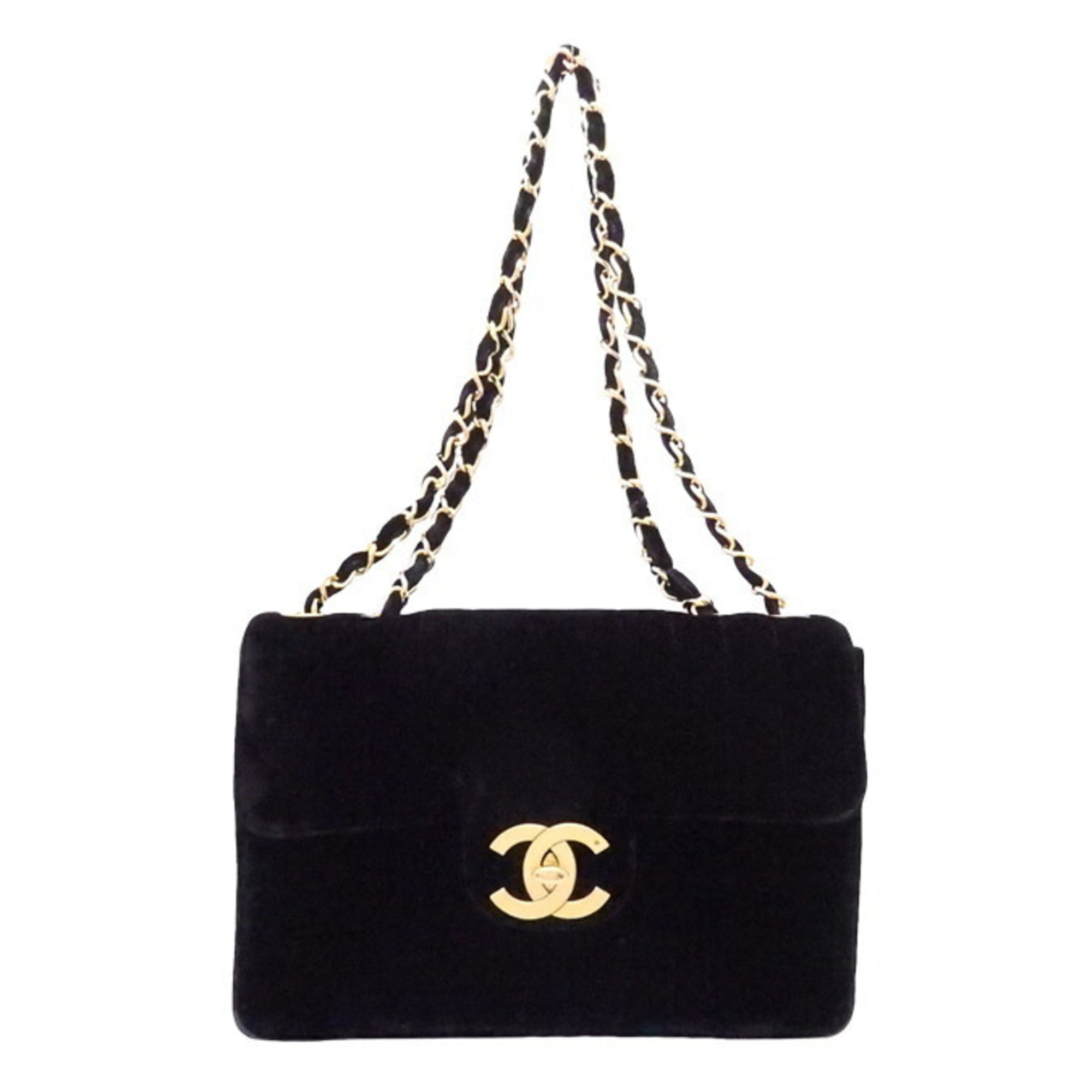 CHANEL shoulder bag here mark velvet / metal black x gold ladies