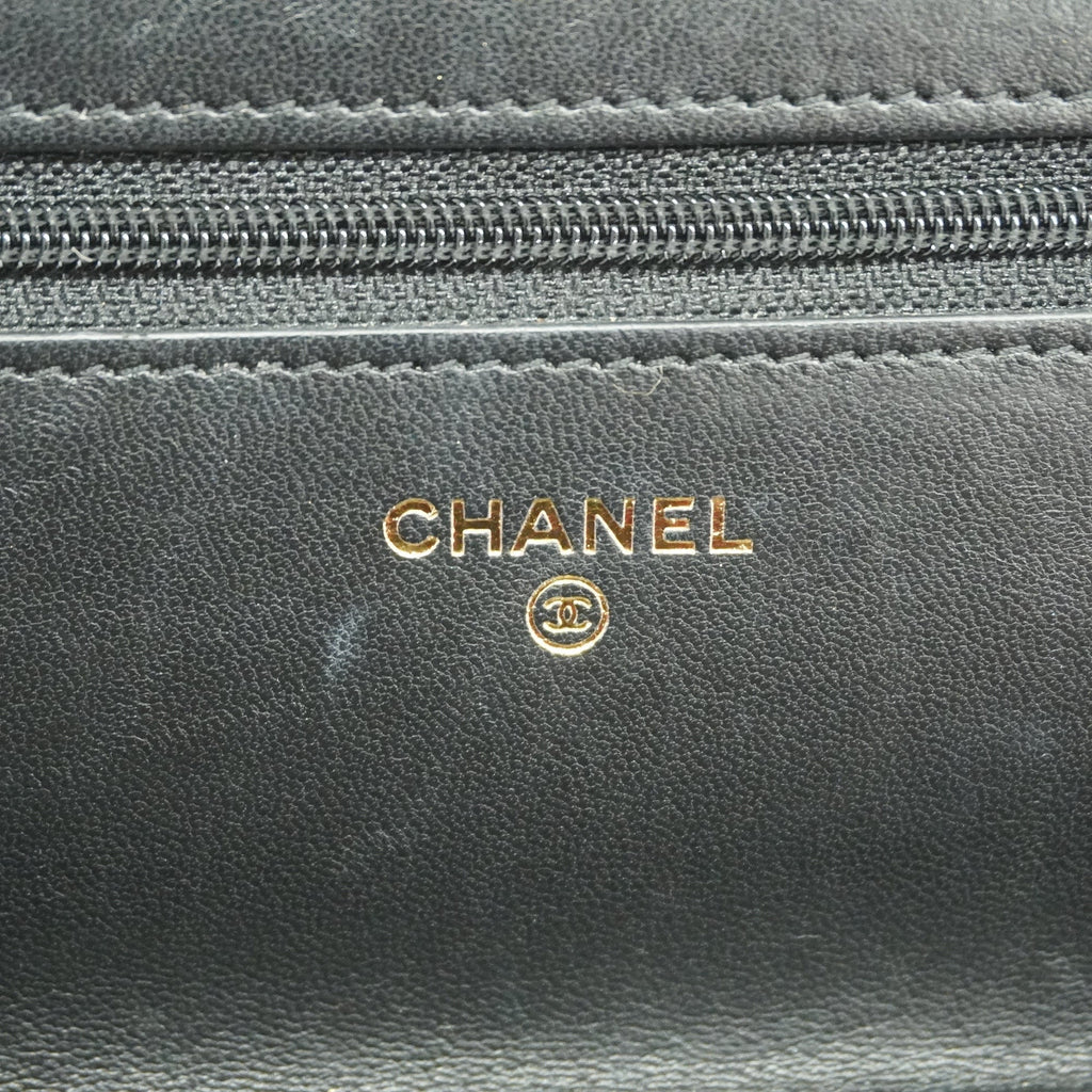 CHANELAuth  Matelasse Chain Shoulder Gold Hardware Lambskin Wallet Black