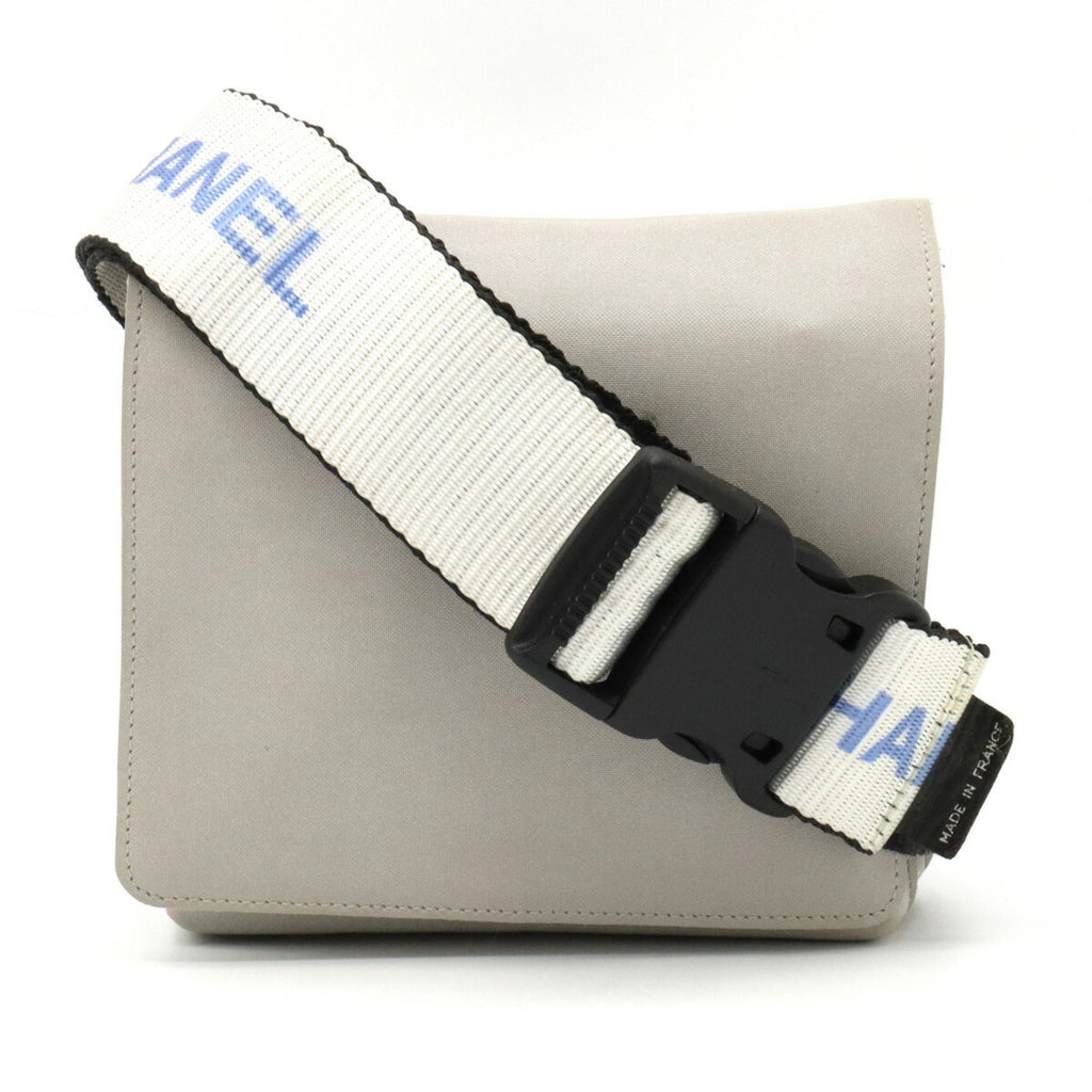 CHANEL Sports Line Waist Pouch Bag Body Hip Nylon Canvas Gray White