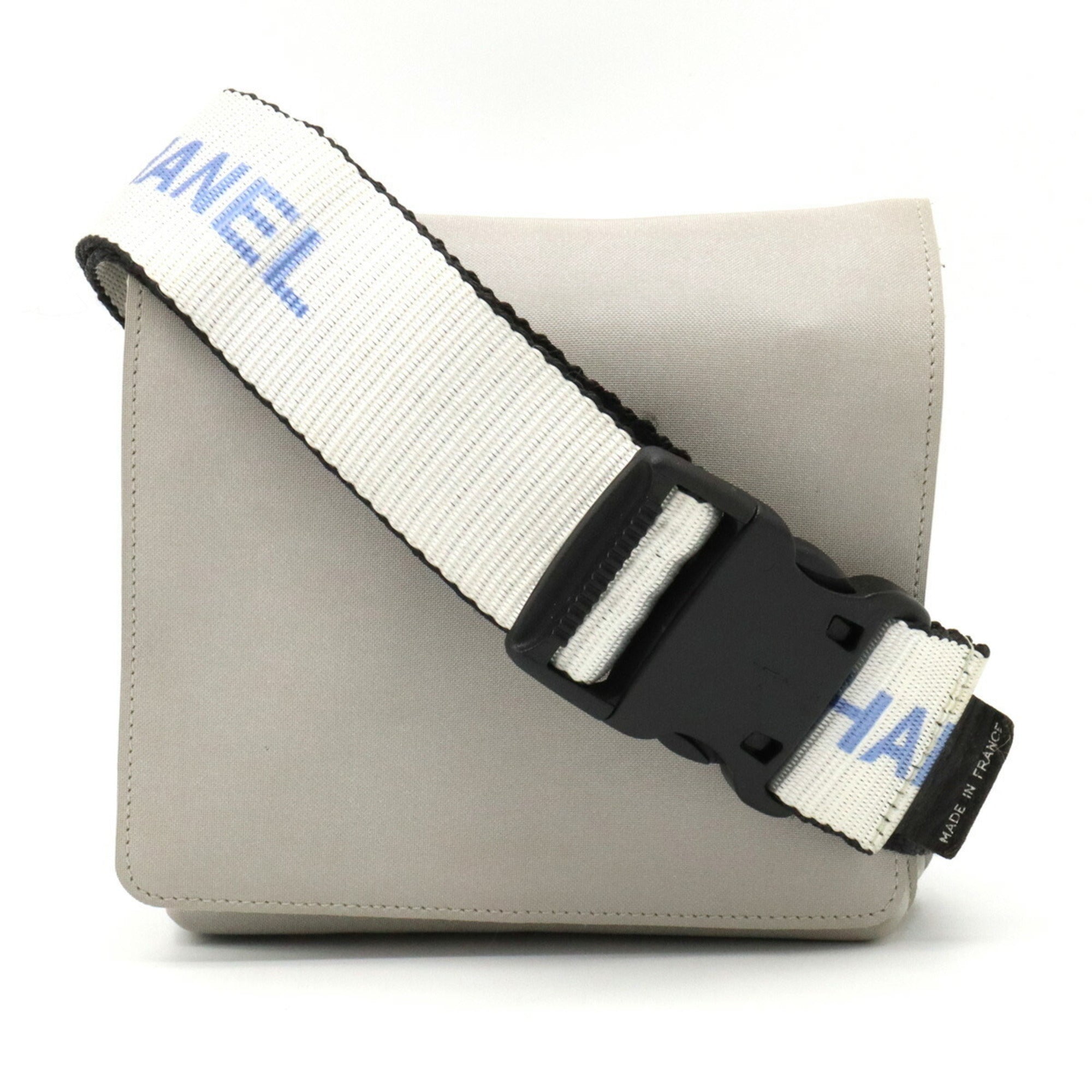 CHANEL Sports Line Waist Pouch Bag Body Hip Nylon Canvas Gray White