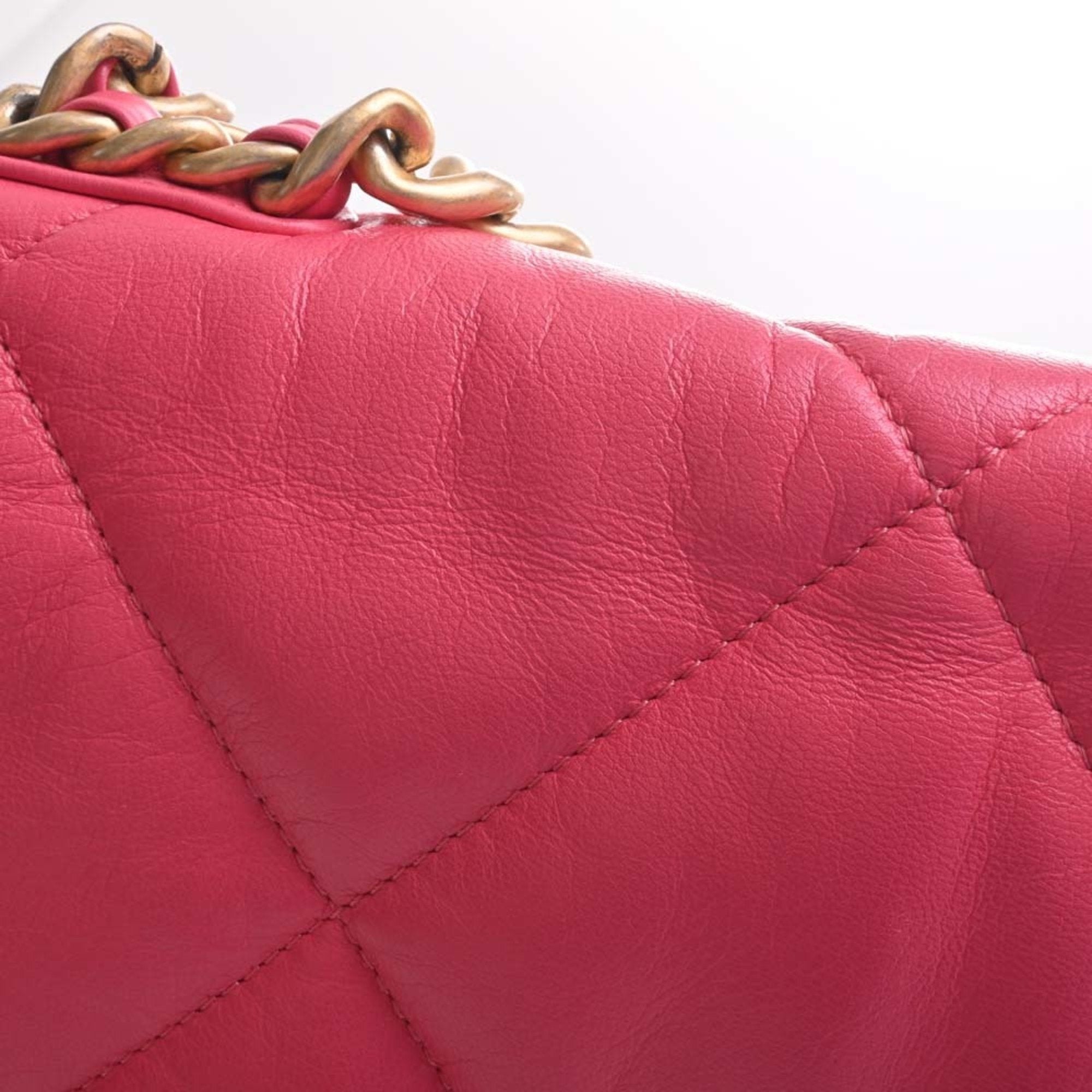 CHANEL Lambskin 19 Coco Mark Chain Shoulder Bag Pink Ladies