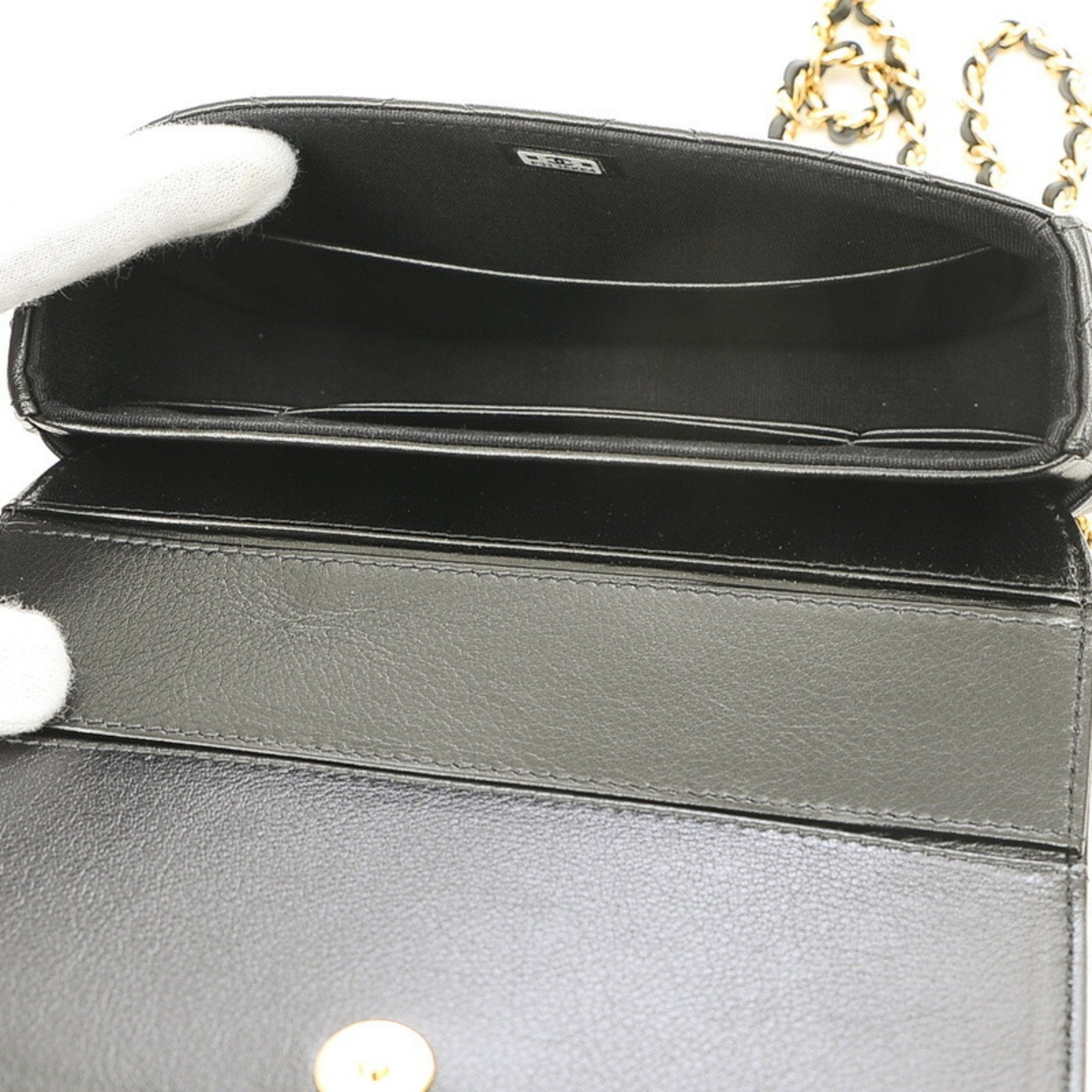 CHANEL Matelasse Chain Shoulder Smartphone Case 2Way Bag Leather Black AP3367