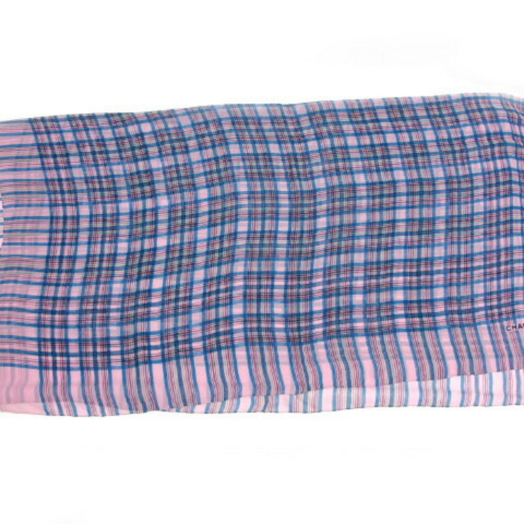 CHANEL Check Pattern Chiffon Large Stole Pink Multicolor