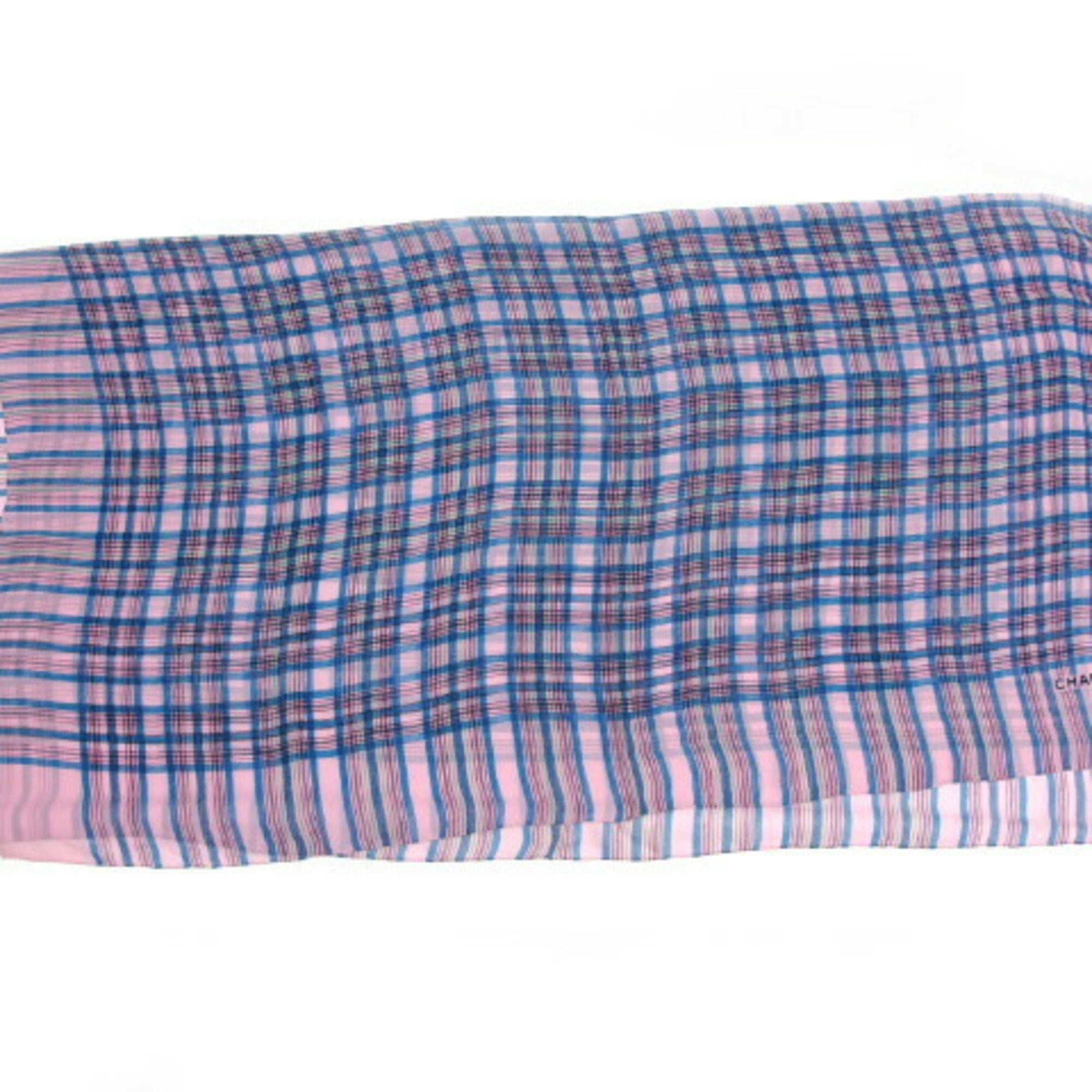 CHANEL Check Pattern Chiffon Large Stole Pink Multicolor