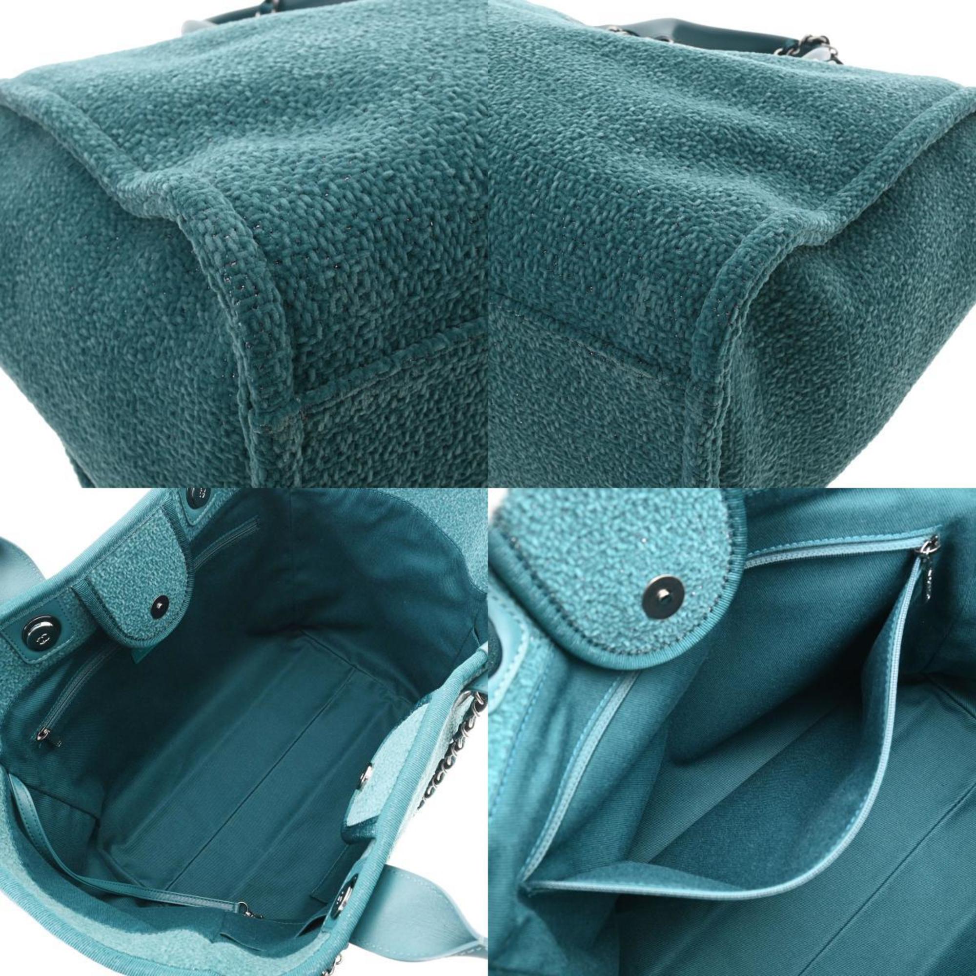 CHANEL Deauville GM Blue Green Ladies Straw Leather Bag