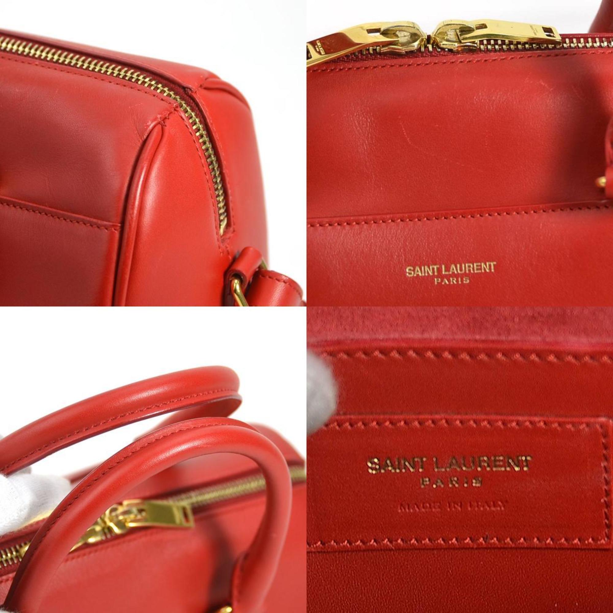 SAINT LAURENT Handbag Shoulder Bag Baby Duffle Leather Red Gold Women's e55995f