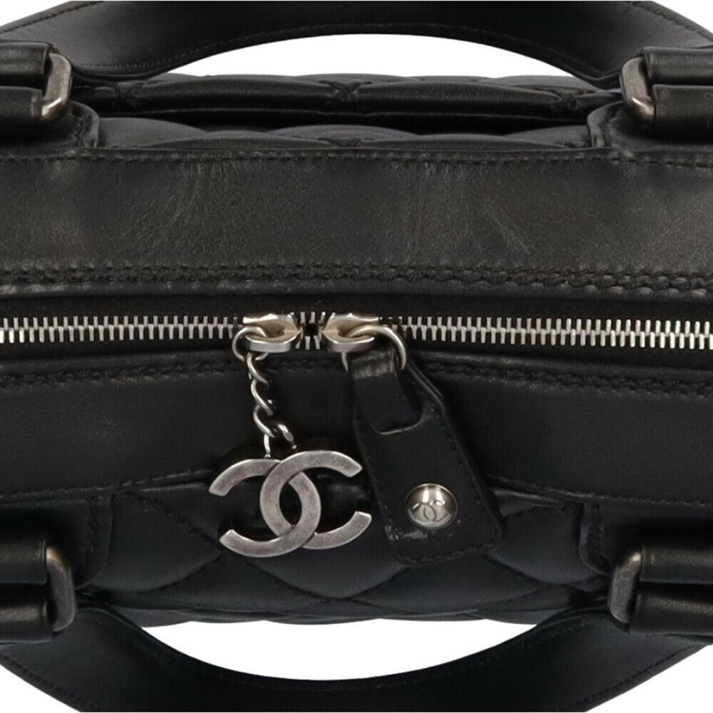 CHANEL wild stitch handbag leather black ladies