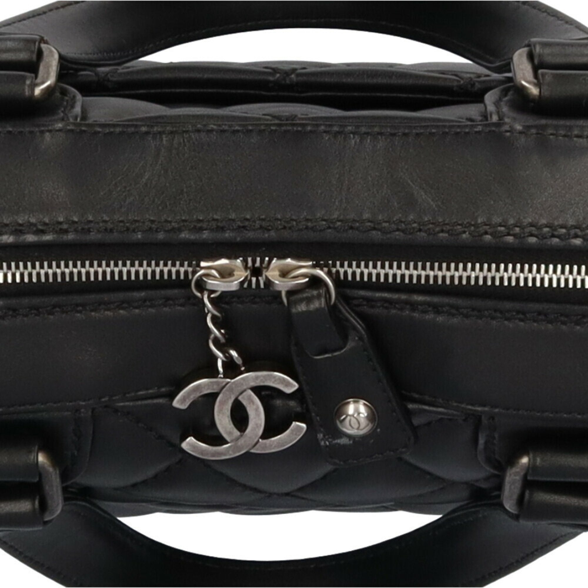 CHANEL wild stitch handbag leather black ladies