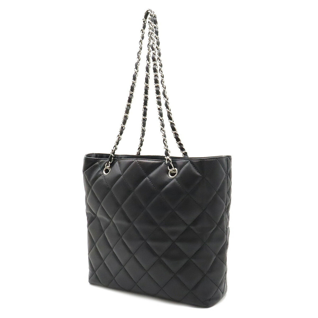 CHANEL matelasse here mark chain tote bag shoulder leather black