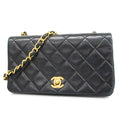 CHANEL[3ca0446]   Shoulder Bag Matelasse Single Chain Lambskin Black Gold metal