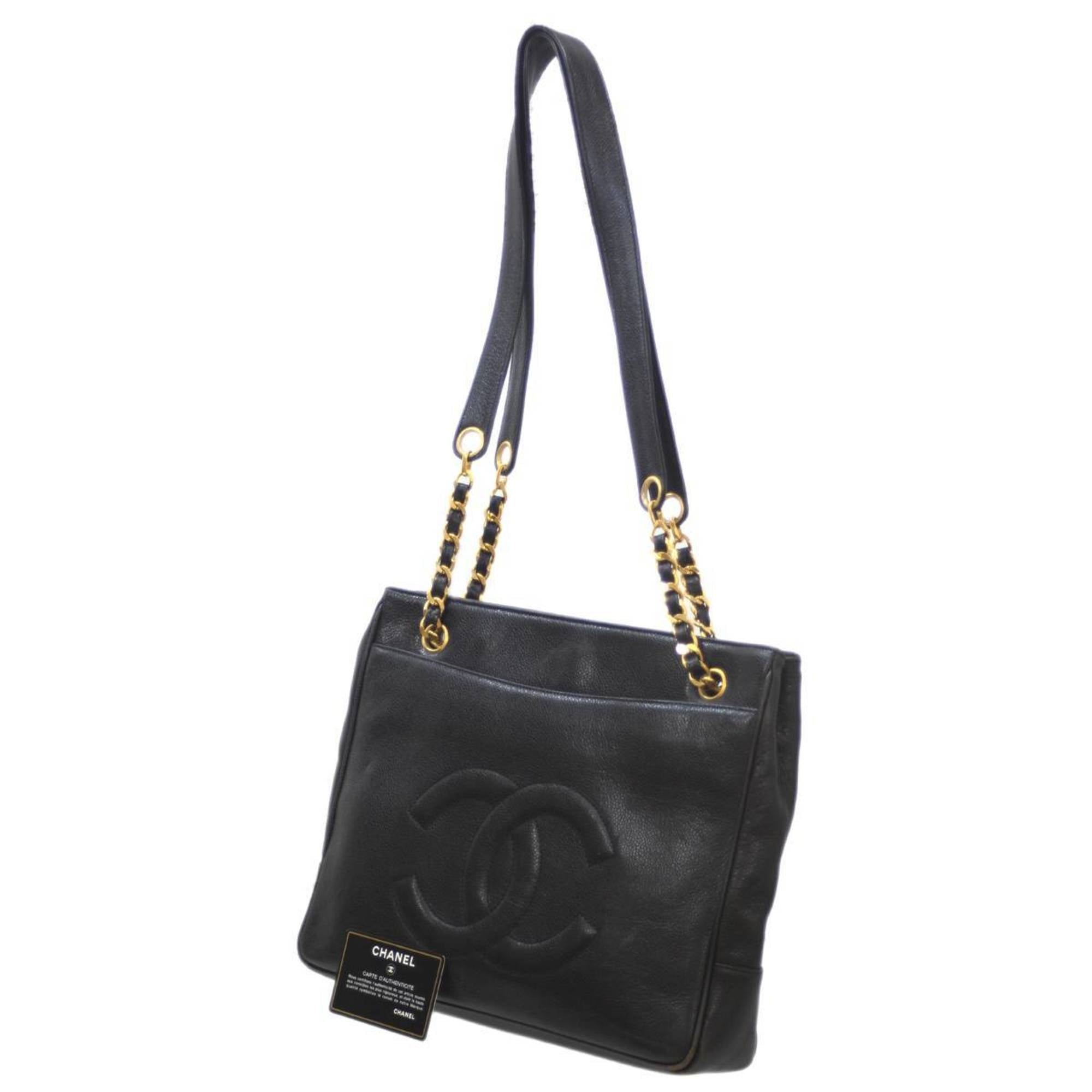 CHANEL Coco Shoulder Bag Caviar Skin Chain Tote Black  Ladies KS