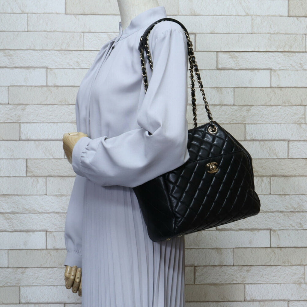 CHANEL chain matelasse shoulder bag lambskin black ladies