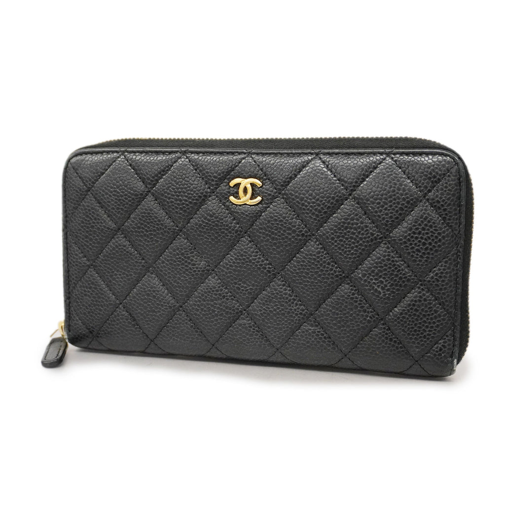 CHANEL  Matelasse Gold Hardware Women's Caviar Leather Long Wallet Black