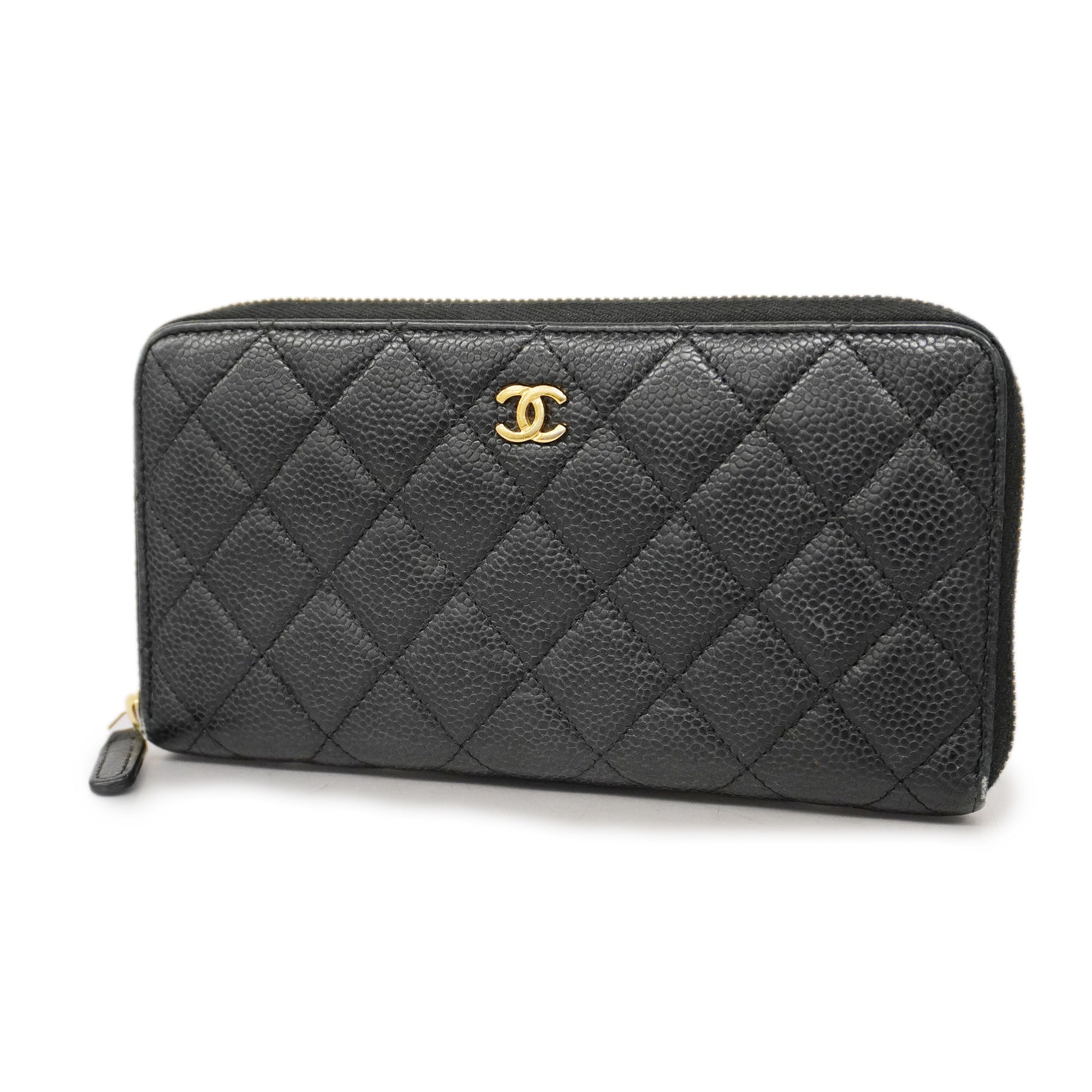 CHANEL  Matelasse Gold Hardware Women's Caviar Leather Long Wallet Black
