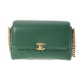 CHANEL matelasse chain shoulder green ladies lambskin bag