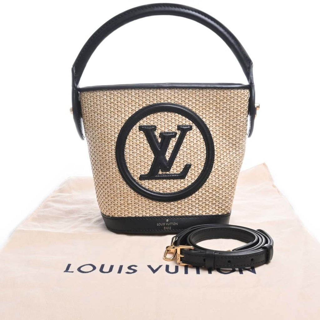 LOUIS VUITTON Raffia Leather Petit Bucket 2WAY Handbag M59961 Natural/Black Ladies