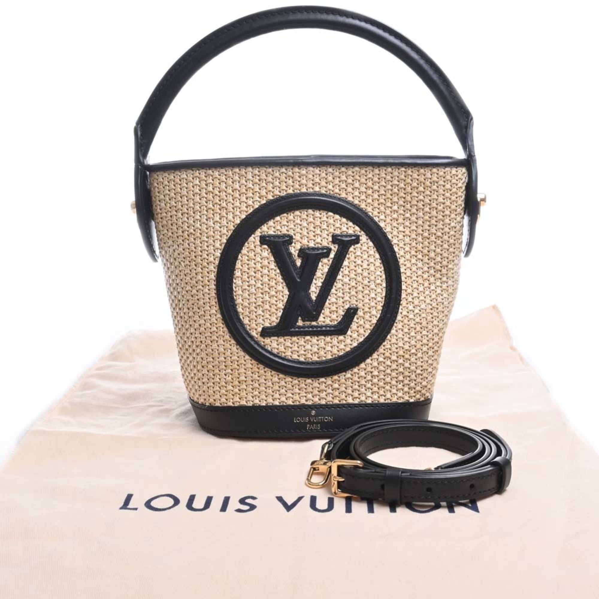 LOUIS VUITTON Raffia Leather Petit Bucket 2WAY Handbag M59961 Natural/Black Ladies