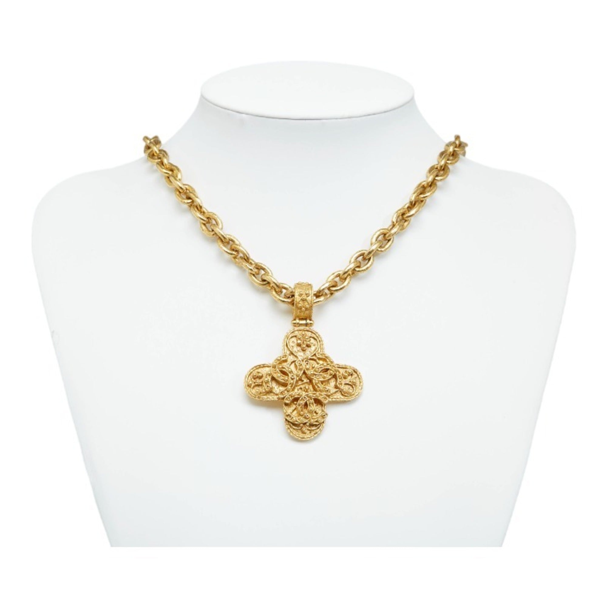 CHANEL Triple Coco Mark Necklace Gold Plated Ladies