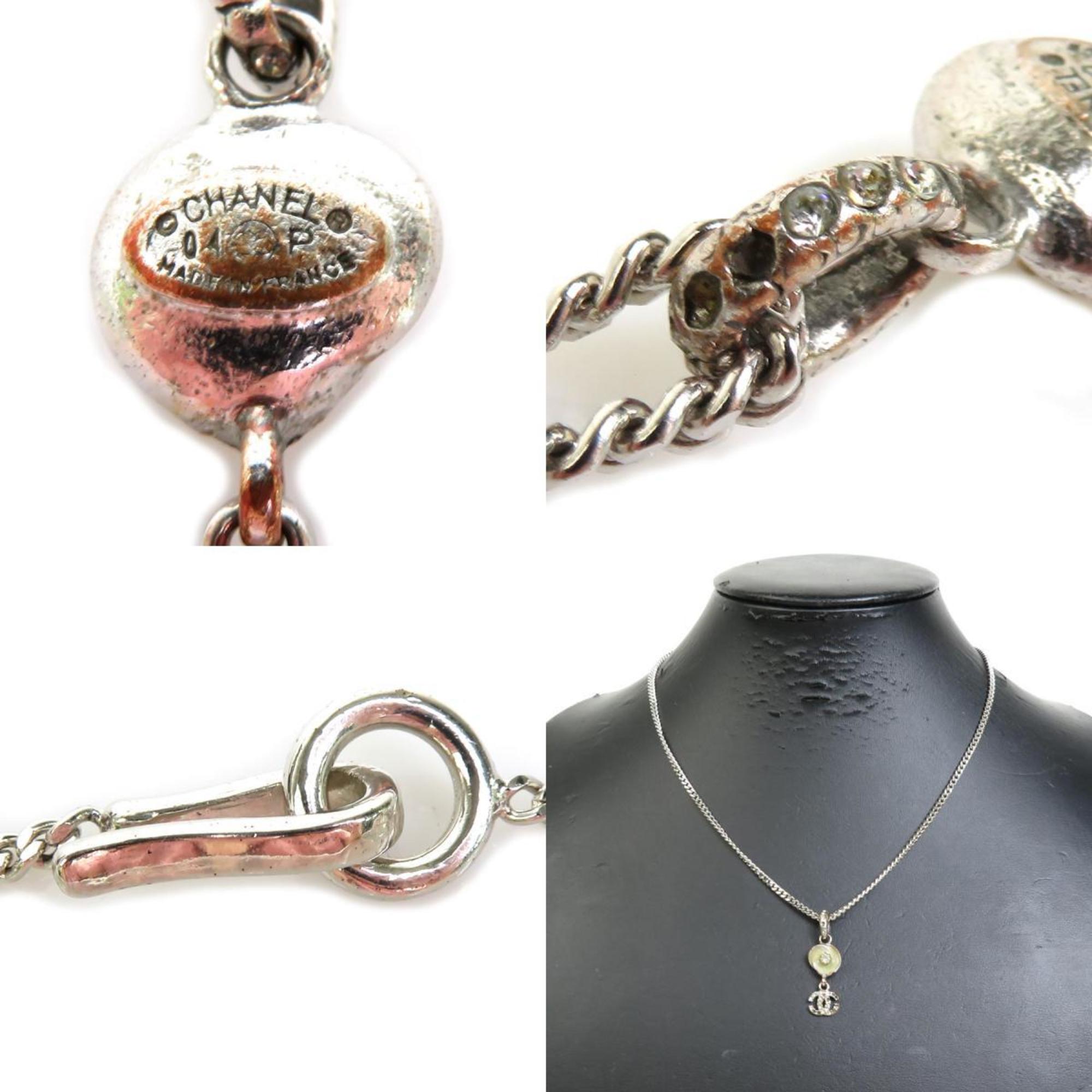CHANEL Necklace Camellia Coco Mark Metal/Rhinestone Silver Women's