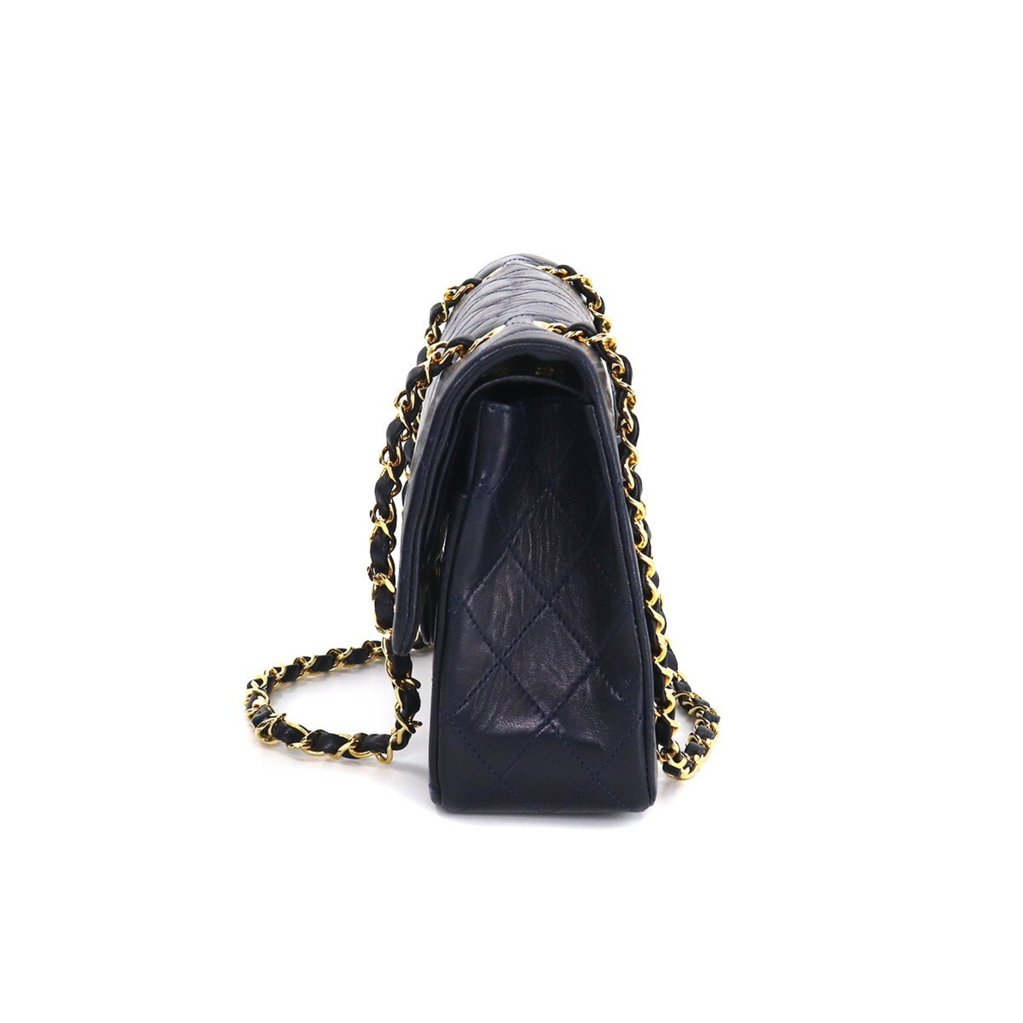 Chanel matelasse 25 chain shoulder bag leather navy A01112 gold metal fittings vintage Matelasse Bag