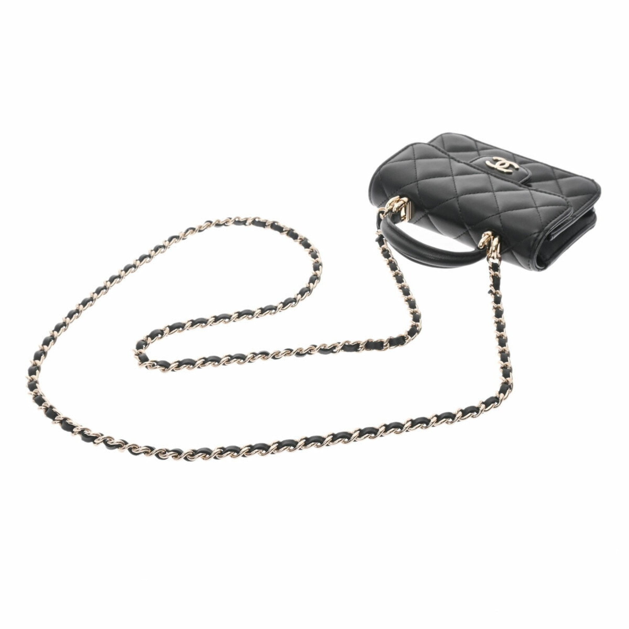 CHANEL matelasse chain shoulder black ladies lambskin bag