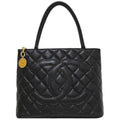 CHANEL reprint tote black gold A01804 bag leather caviar skin No. 5  coco mark quilting stitch