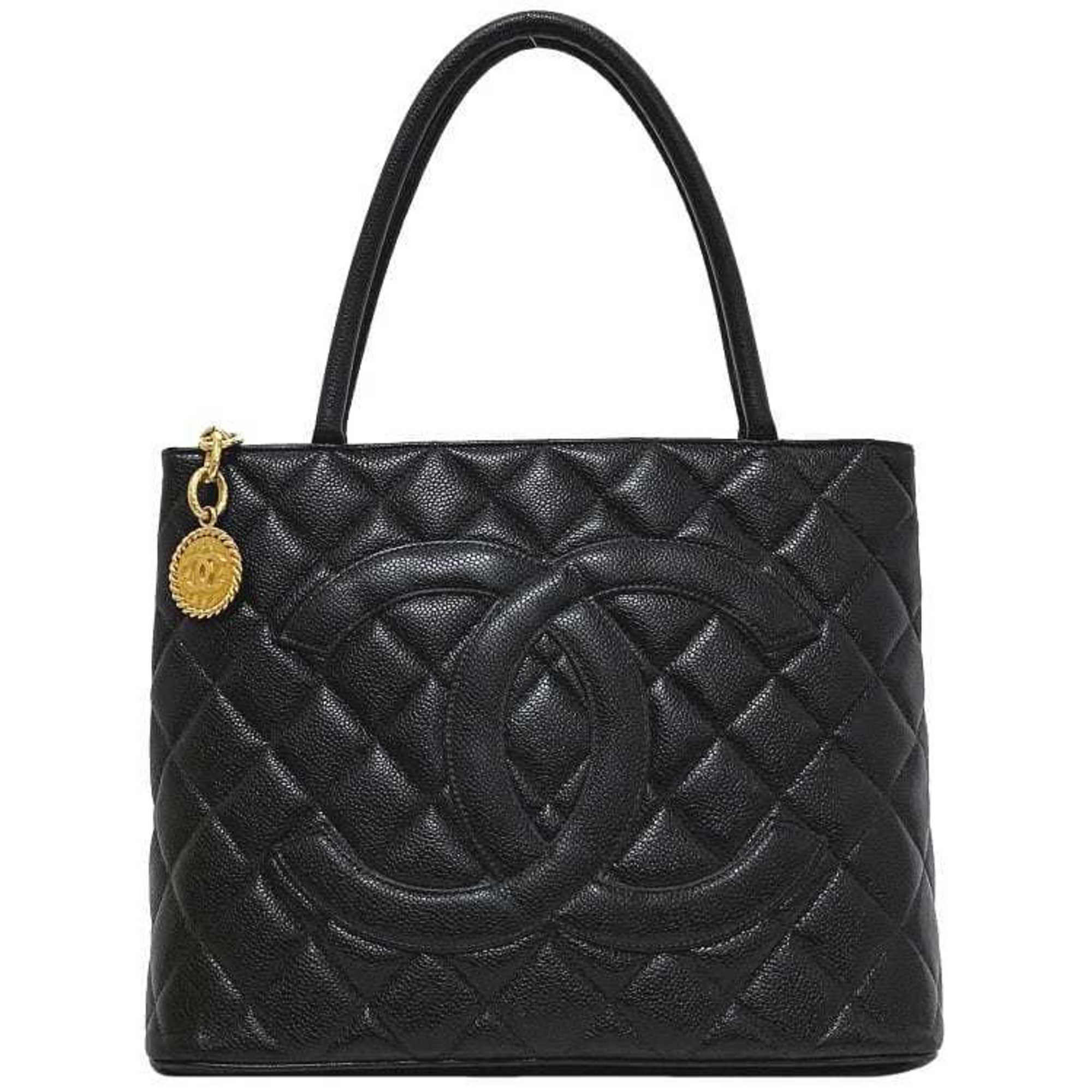 CHANEL reprint tote black gold A01804 bag leather caviar skin No. 5  coco mark quilting stitch