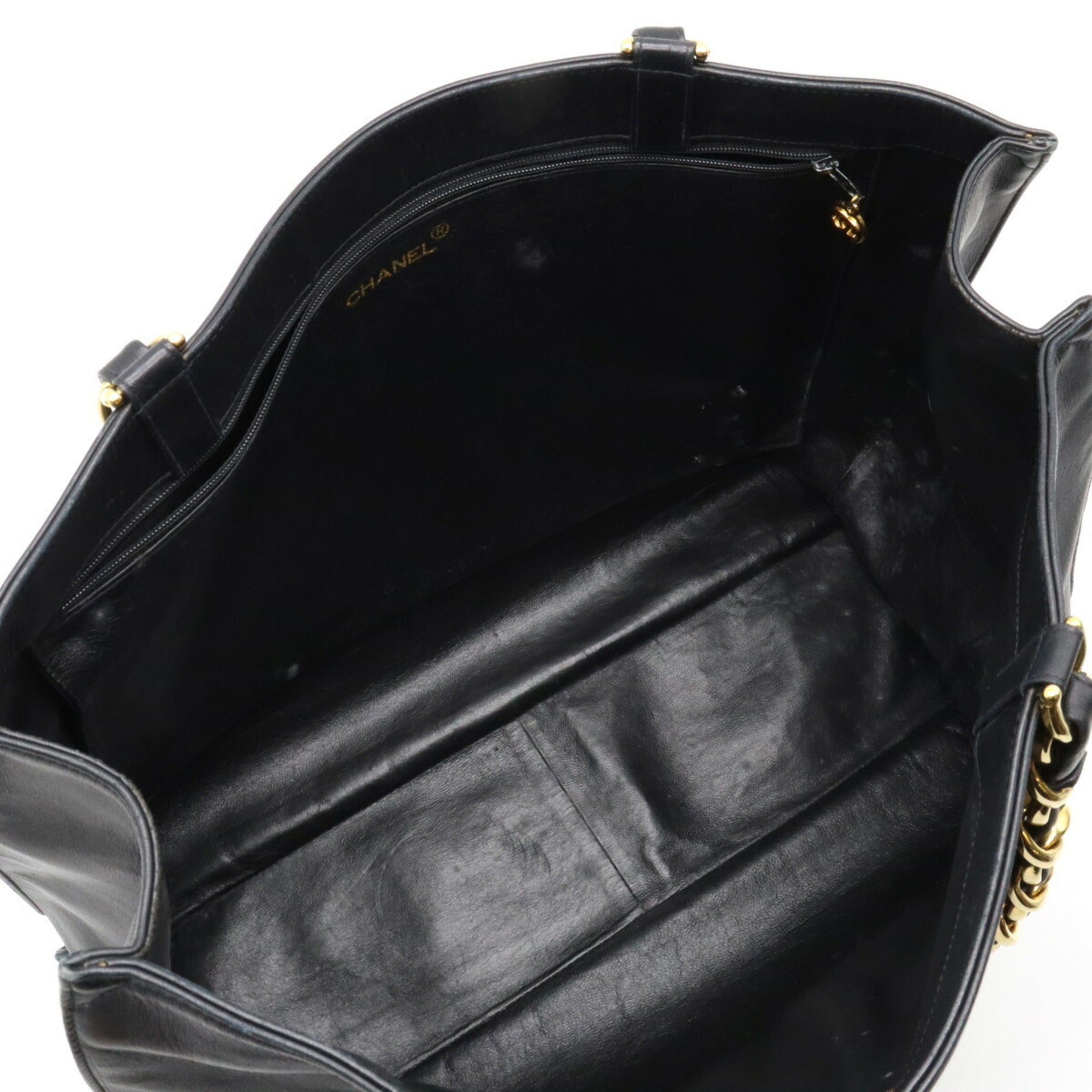 CHANEL here mark chain tote bag large shoulder leather black