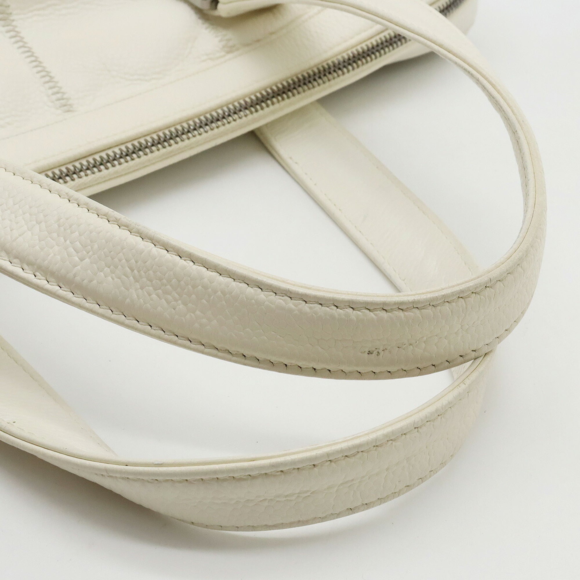 CHANEL Chocolate Bar Coco Mark Handbag Boston Leather Ivory White