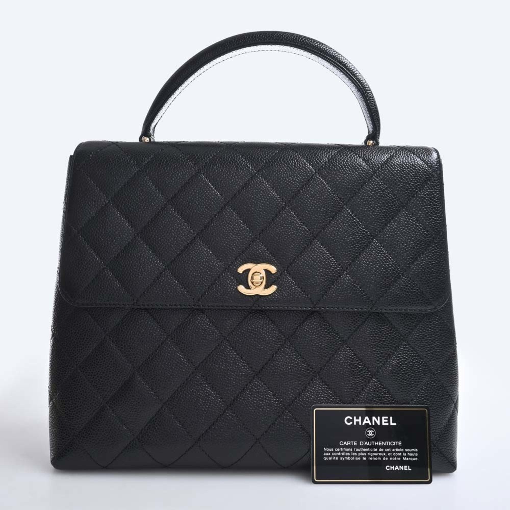 CHANEL Caviar Skin Matelasse Coco Mark Handbag Black Ladies