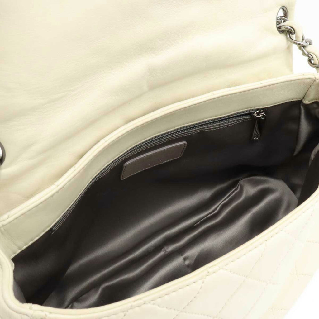 CHANEL Matelasse Coco Mark Half Moon Shoulder Bag Chain Leather Ivory