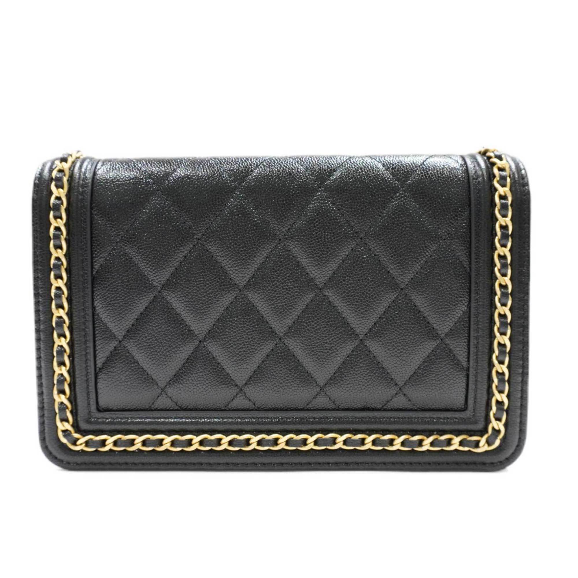 CHANEL [] 19 Chain Shoulder Bag Black/G Metal Fittings Caviar Skin Women's Men's