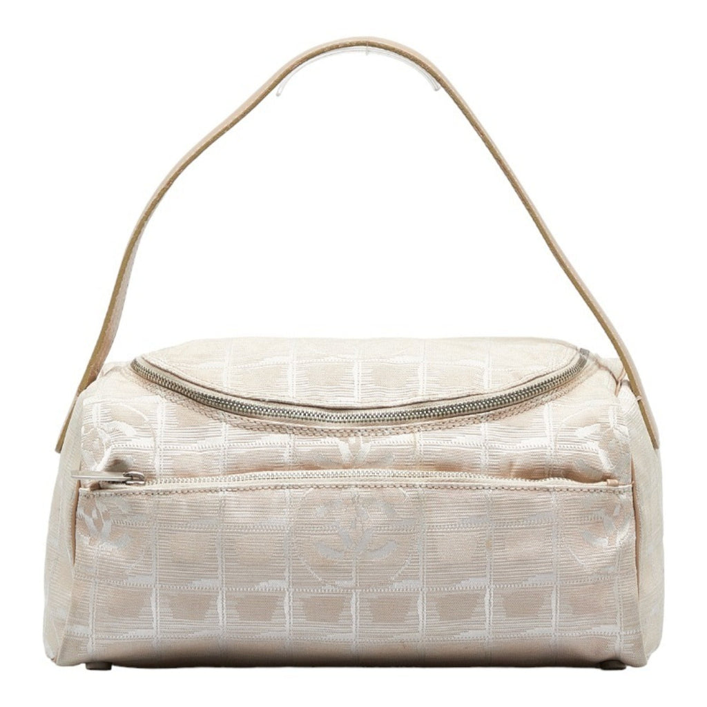 CHANEL New Line Handbag Vanity Bag Beige Canvas Leather Women's
