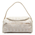 CHANEL New Line Handbag Vanity Bag Beige Canvas Leather Women's