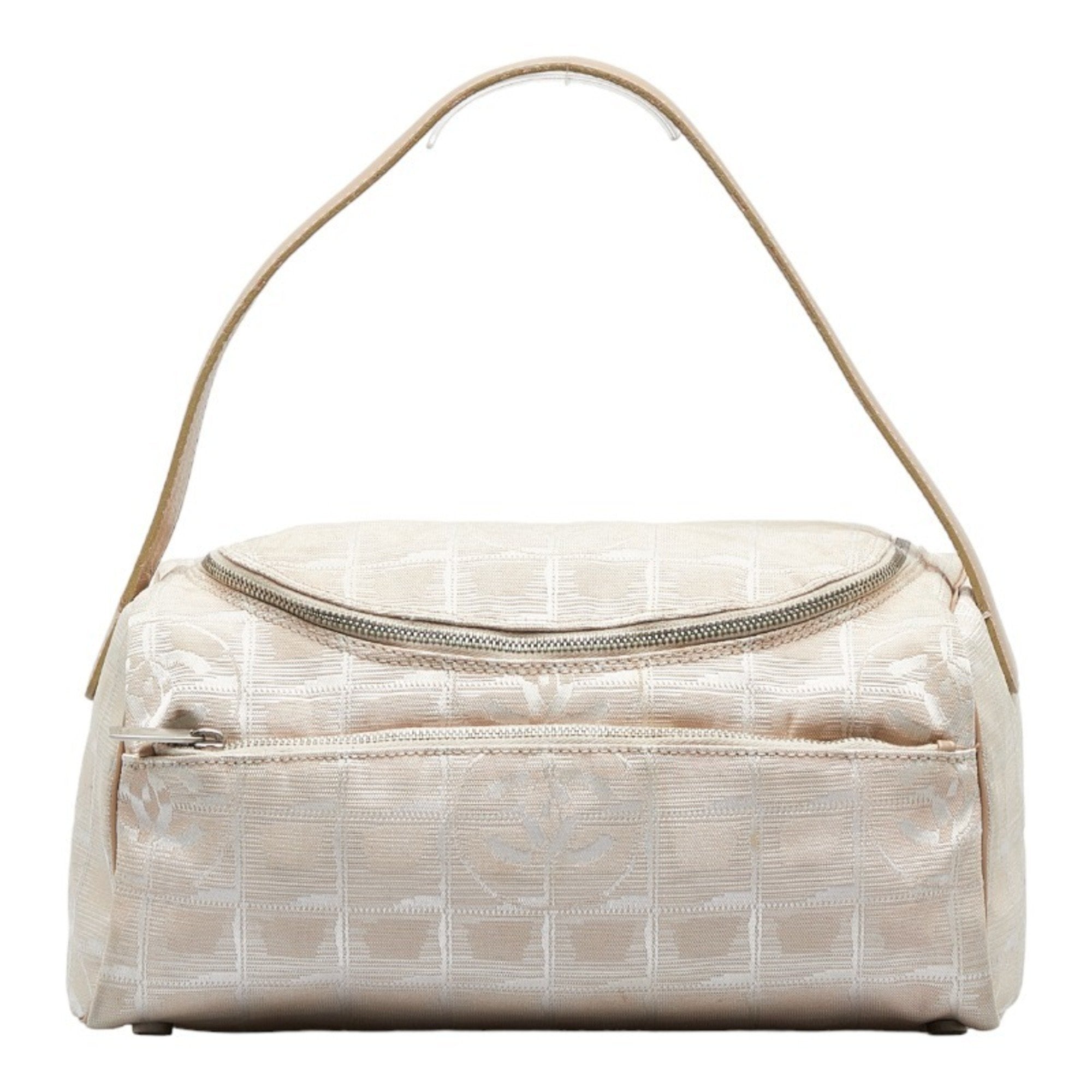 CHANEL New Line Handbag Vanity Bag Beige Canvas Leather Women's