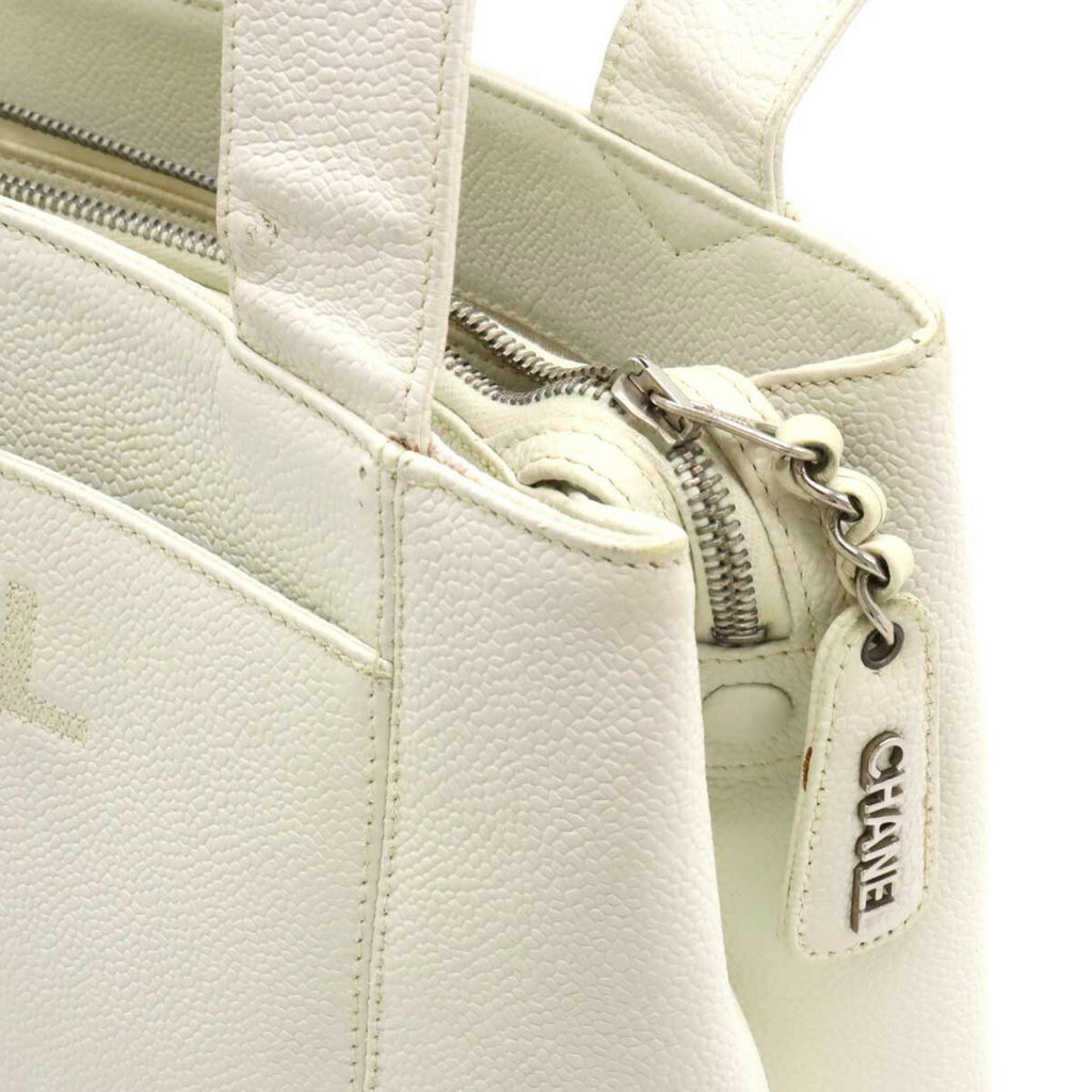 CHANEL tote bag shoulder caviar skin leather white