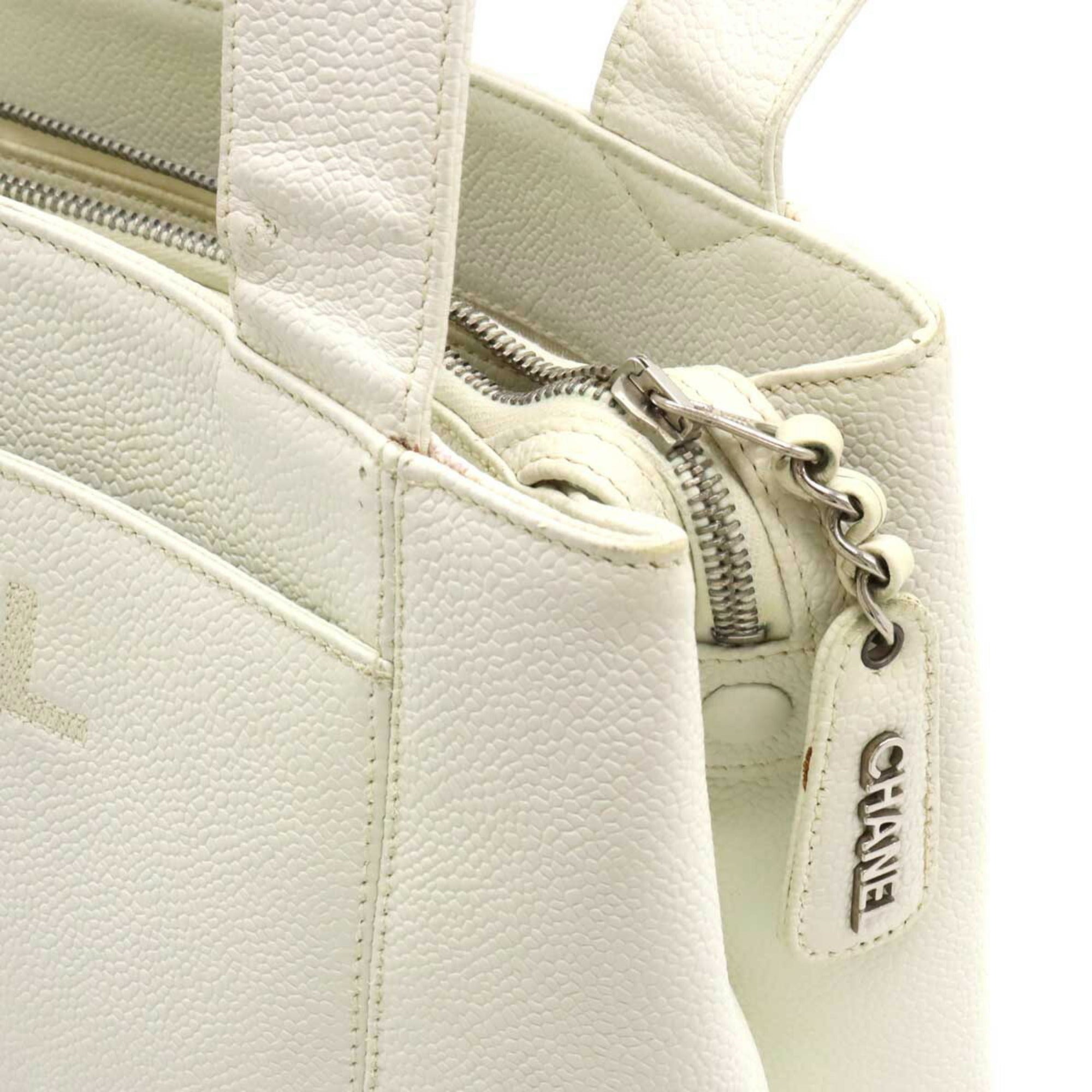 CHANEL tote bag shoulder caviar skin leather white